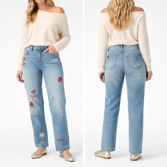 DRIFTWOOD Denim - Driftwood Jordie Straight Leg Love Notes Embroidered Jeans Boho Size 16 J1816